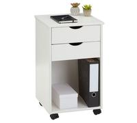 Caisson de bureau KANO, meuble de rangement sur roulettes avec 2 tiroirs et 1 niche, en pin massif lasuré blanc