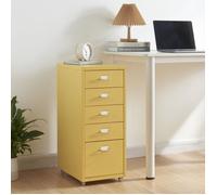 [en.casa] Caisson de Bureau à 5 Tiroirs Meuble de Rangement Roulant Organisateur pour Documents Dossiers avec Porte-Étiquettes Fournitures de Bureau Robuste Moderne Acier 69 x 28 x 41 cm Jaune