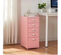 [en.casa] Caisson de Bureau à 5 Tiroirs Meuble de Rangement Roulant Organisateur pour Documents Dossiers avec Porte-Étiquettes Fournitures de Bureau Robuste Moderne Acier 69 x 28 x 41 cm Rose