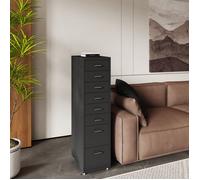 [en.casa] Caisson de Bureau à 8 Tiroirs Meuble de Rangement Roulant Organisateur pour Documents Dossiers avec Porte-Étiquettes Fournitures de Bureau Robuste Moderne Acier 109 x 28 x 41 cm Noir
