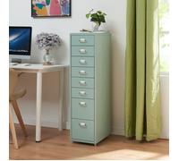 [en.casa] Caisson de Bureau à 8 Tiroirs Meuble de Rangement Roulant Organisateur pour Documents Dossiers avec Porte-Étiquettes Fournitures de Bureau Robuste Moderne Acier 109 x 28 x 41 cm Vert Menthe