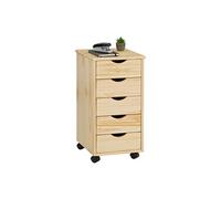 IDIMEX Caisson de Bureau Lagos Meuble de Rangement sur roulettes avec 5 tiroirs, en pin Massif Finition Vernis Naturel