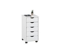 IDIMEX Caisson de Bureau Lagos Meuble de Rangement sur roulettes avec 5 tiroirs, en pin Massif lasuré Blanc