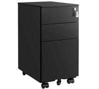 SONGMICS Caisson de Bureau Metal, Caisson de Rangement Mobile, avec roulettes et Serrure, pour Documents et Dossier Suspendu, avec 3 tiroirs, 30 x 45 x 60 cm Noir OFC031B01