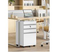 Caisson de Bureau, Meuble de Bureau, Casier sur roulettes, Verrouillable, avec 3 tiroirs, Espace de Rangement supplémentaire, Blanc