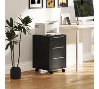 HOMCOM Caisson bureau mobile avec 3 tiroirs et serrure, meuble rangement bureau sur roulettes pour documents et imprimante, caisson de rangement compact pour travail ou chambre, 40x40x63,5cm, noir