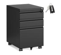 Caisson de Bureau Mobile à Roulettes, 3 Tiroirs Verrouillables en Acier, pour Domicile, Support Imprimante, Noir