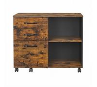 Caisson de bureau, Mobile, Meuble à 3 Tiroirs, Support Imprimante, pour Bureau, Style Industriel, Marron et Noir