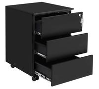Caisson de Bureau Mobile SONGMICS - 3 Tiroirs Verrouillables - Noir Mat - Acier - 39 x 45 x 55 cm