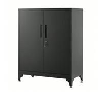 Caisson de bureau, Placard Polyvalent, Armoire de bureau à 2 Portes, Verrouillable, Meuble de rangement en acier, Gris Noir