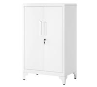 Caisson De Bureau, Placard Polyvalent, Armoire De Bureau À 2 Portes, Verrouillable, Meuble De Rangement En Acier, Pour Bureau, Salon, Blanc Mat Blanc