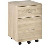 Vinsetto Caisson de bureau caisson de rangement mobile 2 tiroirs 5 roulettes en panneau de particules 39,5 x 39 x 58,5 cm chêne