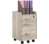 HOMCOM Caisson de bureau rangement bureau sur roulettes 3 tiroirs 1 verrouillable 1 trieur dossiers en bois beige