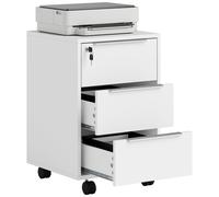 HomCom - Caisson bureau mobile 3 tiroirs avec serrure et roulettes, 40x40x63,5 cm, blanc