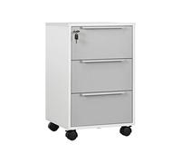 HomCom – Caisson de bureau 3 tiroirs verrouillables sur roulettes, 40×40×63,5 cm, gris/blanc