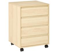 HOMCOM Caisson de bureau caisson de rangement mobile 4 tiroirs coulissants roulettes avec 2 freins MDF classe E1 46 x 40 x 65 cm bois naturel
