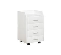 Caisson de bureau rangement bureau sur roulettes 4 tiroirs coulissants plateau à rebord MDF panneaux particules blanc