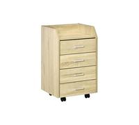 Caisson de bureau rangement bureau sur roulettes 4 tiroirs coulissants plateau à rebord MDF panneaux particules aspect chêne clair