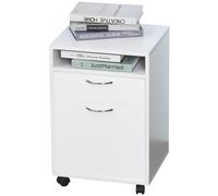 Caisson De Bureau Rangement Bureau Sur Roulettes Tiroir Placard Niche Panneaux Particules Blanc Blanc