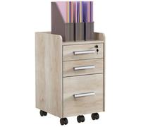 HomCom Caisson de bureau sur roulettes – 3 tiroirs (1 verrouillable) trieur dossiers bois beige