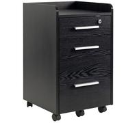 HOMCOM Caisson de bureau rangement bureau sur roulettes 3 tiroirs 1 verrouillable 1 trieur dossiers en bois noir