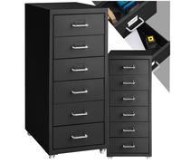 Caisson de bureau - TECTAKE - Desserte à roulettes avec 6 tiroirs en acier et inserts à étiquettes 41 x 28 x 69 cm - Noir