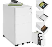 Caisson de bureau - TECTAKE - Desserte à roulettes PARVUS avec 2 tiroirs et 1 casier verrouillable 30 x 50 x 59,5 cm - Blanc