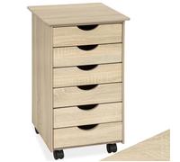 Caisson de bureau - TECTAKE - Desserte de bureau en bois avec 4 roulettes pivotantes et 6 tiroirs, 65 x 36 x 40 cm - Marron