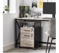 VASAGLE Caisson de Bureau à 2 Tiroirs, Rangement Document à Roulettes, Mobile, Compartiment Ouvert, Cadre en Acier, Style Industriel, Grège Chiné et Noir d'Encre OFC077B02