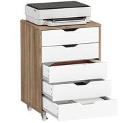 Vinsetto Caisson Bureau Mobile avec 5 tiroirs, Meuble Rangement Bureau sur roulettes pour Documents et imprimante, Caisson de Rangement pour Travail ou Chambre, 47,5 x 39,5 x 67,5 cm, Blanc et chêne