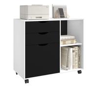 Caisson de Bureau - WOLTU Armoire à Dossiers sur roulettes - Bois d'Ingénierie - Blanc+Noir