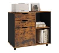 Caisson de Bureau - WOLTU Armoire à Dossiers sur roulettes - Bois d'Ingénierie - Marron Rustique