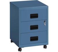 Caisson de rangement 3 tiroirs en acier sur roulettes Bleu
