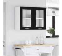 Caisson haut cuisine Noir - LEMON® Vitrine suspendue avec étagère Lyon - chêne Noir - 80x31x60cm 754 - Soldes