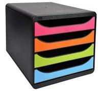 Exacompta - Réf. 310498D - BIG-BOX - Caisson 4 tiroirs pour document A4+ -Dimensions extérieures : Profondeur 34,70 x largeur 27,80 x Hauteur 26,70cm- Noir/Arlequin