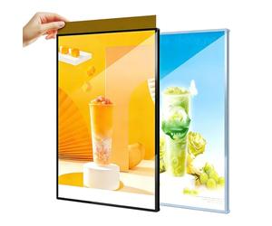 Caisson lumineux publicitaire LED mural, affichage d'affiche à cadre ultra fin enfichable, panneau de menu rétroéclairé en verre trempé ultra-mince, pour restaurants, magasins, cafés, b black 60*80cm