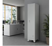 [en.casa] Casier Métallique avec 1 Porte Vérouillable Armoire de Rangement avec Clés et Porte-Étiquette Barre de Penderie Étagère Fentes d'Aération pour Bureau École Acier 180 x 38 x 45 cm Gris