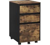 Caisson Mobile de Rangement pour Bureau WOLTU avec 3 Tiroirs - Marron Rustique et Noir