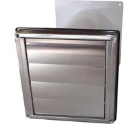 Caisson mural en acier inoxydable DN150, traversée de mur, diamètre : 150 mm, avec tube télescopique, clapet anti-retour et moustiquaire en acier inoxydable, store extérieur avec lamelles pour hottes