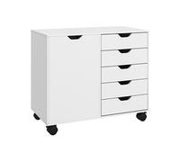 HomCom - Caisson de bureau mobile - 5 tiroirs et 1 porte, étagère réglable, blanc 78 x 40 x 66,5 cm