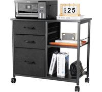 Caisson roulant Armoire mobile - avec 3 tiroirs en tissu et étagères - noir
