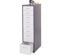 Caisson roulant Boston T851, armoire à tiroirs acier, 110x28x41cm 8 tiroirs ~ gris foncé blanc