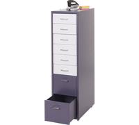 Caisson roulant Boston T851, armoire à tiroirs acier, 110x28x41cm 8 tiroirs ~ gris foncé blanc-gris foncé