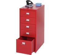 Caisson À Roulettes Boston T851, Placard À Tiroirs En Acier, 69x28x44cm 5 Tiroirs Rouge Multicolore