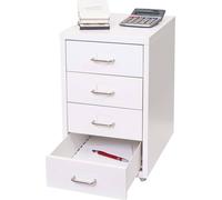 Caisson roulant Boston T851, armoire à tiroirs acier armoire de bureau, 48x28x41cm 4 tiroirs ~ blanc