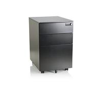 hjh OFFICE 743023 Caisson de Bureau sur roulettes et Serrure Color OS I Acier Noir, Caisson de Rangement Mobile avec 3 tiroirs, Rangement de dossiers, Documents