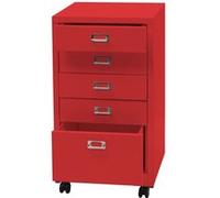 Mendler Caisson roulant HWC-L49 métal 75x40x41 cm 5 tiroirs Rouge