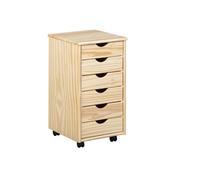 Caisson sur roulettes 6 tiroirs pin massif verni naturel Sali