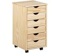 Caisson sur roulettes 6 tiroirs pin massif verni naturel Sali Marron G