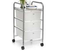 IDIMEX Caisson sur roulettes GINA Chariot avec 3 tiroirs en Plastique Blanc Transparent et 1 étagère, Meuble de Rangement pour Salle de Bain en métal chromé